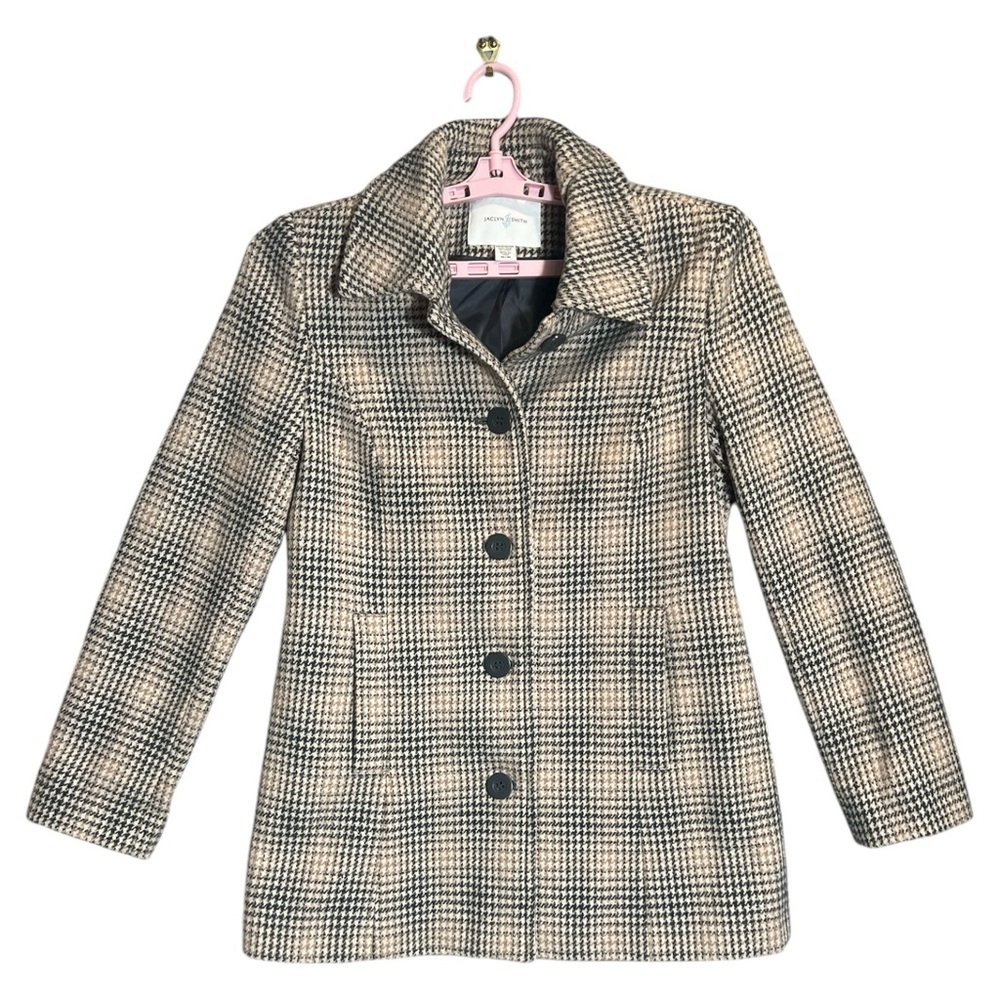 Jacklyn‎ Smith Womens Plaid Wool Jacket Coat Tan Red Black Size Medium